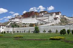 
The Potala Palace, perched high above Lhasa on the Marpori (red mountain), is a place of spiritual pilgrimage and a mammoth tribute to Tibetan architectural skills. The name Potala derives from the Sanskrit ‘Potalaa’, the abode of the Bodhisattva Avalokiteshvara. Unlike most Tibetan monasteries, the Red Guards did not sack the Potala during the Cultural Revolution, and, as a result, all the chapels and their artifacts are remarkably well preserved.
